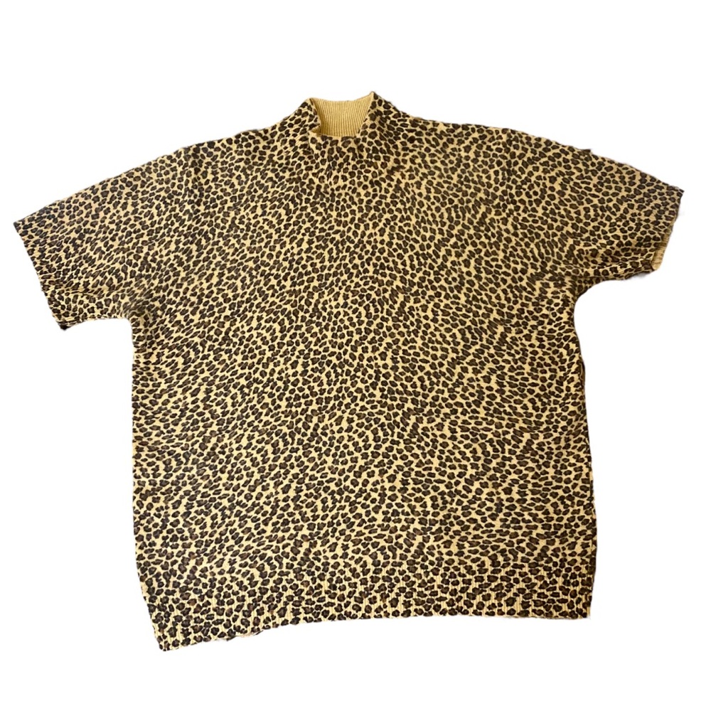 Vintage Nina Leonard Size Large Leopard short sleeve wool shirt mock neck - Picture 7 of 7
